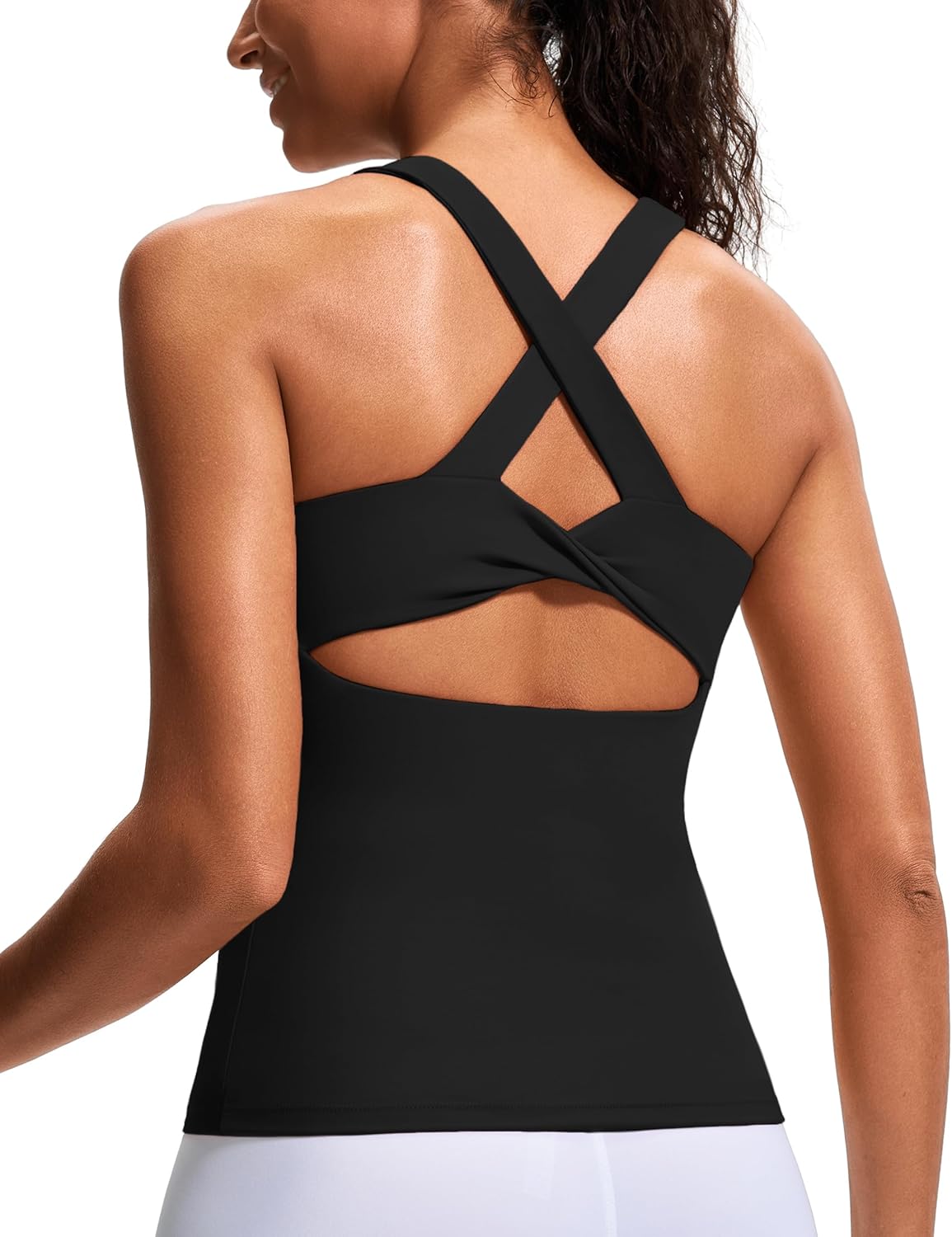 Skiennix Workout Tank Top - Built-In Bra Cross Back Design | Stretchy Athletic Yoga Camisole for Gym & Pilates