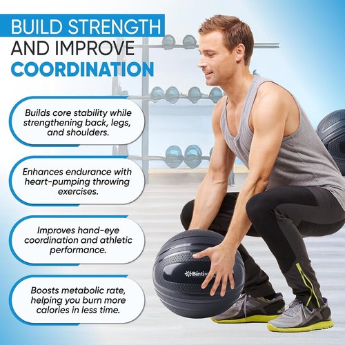 Bintiva Non-Bounce Slam Ball - Weighted Exercise Deadball for Fitness Routines | 10 lbs