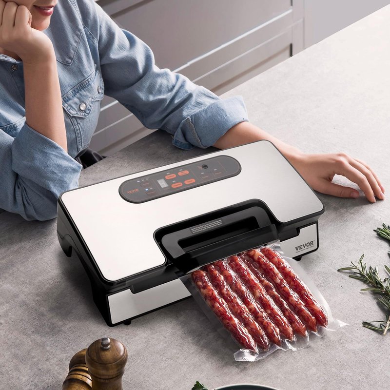 VEVOR Vacuum Sealer Machine, 80Kpa 120W Powerful Compact Food Sealer, 7-in-1 Multi-Functional Food Vacuum Sealer, Automatic Air Sealing System with Built-in Cutter with 10 Vacuum Bags & 1 Bag Roll