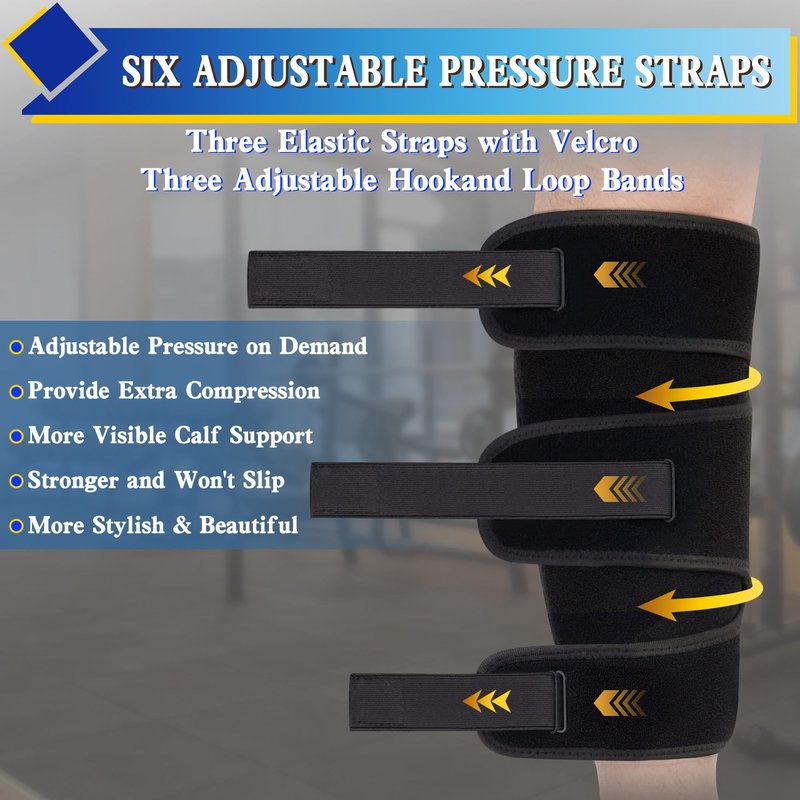 Hiball Adjustable Calf Brace for Men Women, Lower Leg Compression Wrap, Calf Compression Sleeve with Six Nylon Buckle Pressure Strips, Shin Splint & Calf Support for Torn Calf Muscle, Varicose Veins