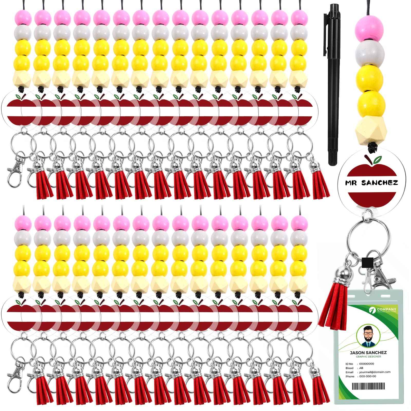 30 Pcs Teacher Appreciation Gifts Bulk Beaded Teacher Lanyards Bulk with ID Holder Marker Supplies for Thanksgiving Christmas