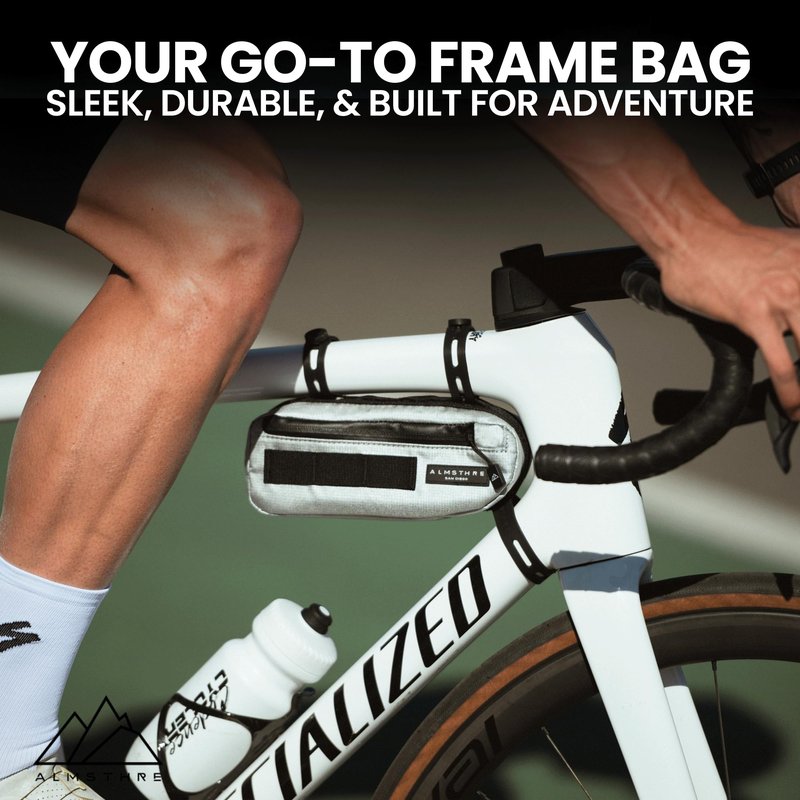ALMSTHRE Compact Bike Frame Bag – Sterling Silver | Weather-Resistant, Waterproof Zippers & Dual-Sided Access for Road, MTB, and Ebike Frames