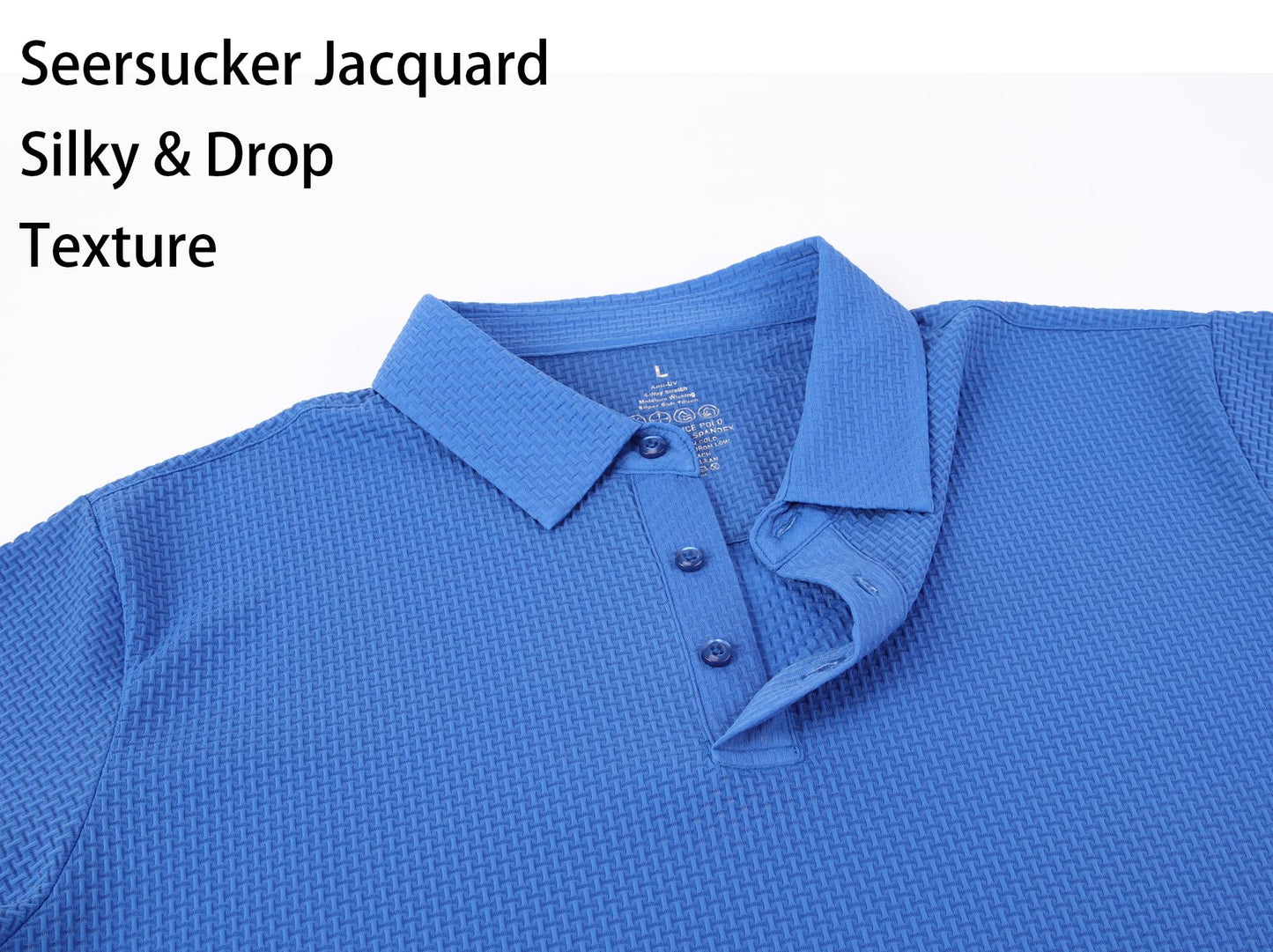 Mens Bubble Jacquard Super Stretch Short Sleeve Polo Shirts,Royal,L