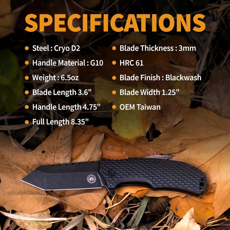 Off-Grid Knives - Rapid Fire Viper, Assisted Tanto Blade, Hard Use Build, Tactical, Camping & Survival EDC, Cryo D2 Steel, Blackwash, G10 Scales, Deep Pocket Carry (Blackout)