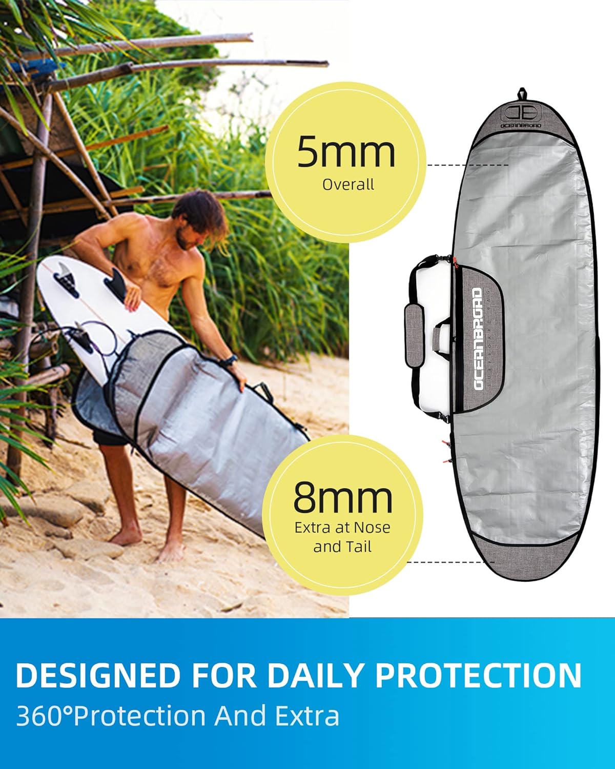 OCEANBROAD Surfboard Longboard Travel Bag - Durable Protection for 5'0" to 10'0" Boards