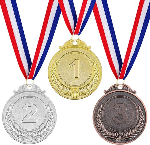 Award Medals - 1st, 2nd, 3rd Place Gold, Silver, Bronze with Neck Ribbon - 2 Inch Metal Style