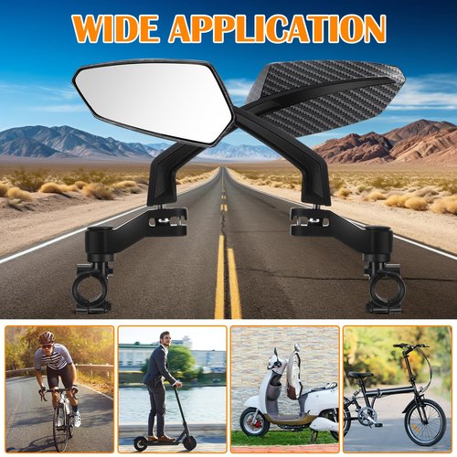Hestya 1 Pair Handlebar Bike Mirror 360° Rotatable and Adjustable Universal Fit Rearview Bicycle Mirrors Glass Lens Safe Cycling Accessories for Scooter, E-bikes, Mountain Bikes, Road Bicycles(Black)