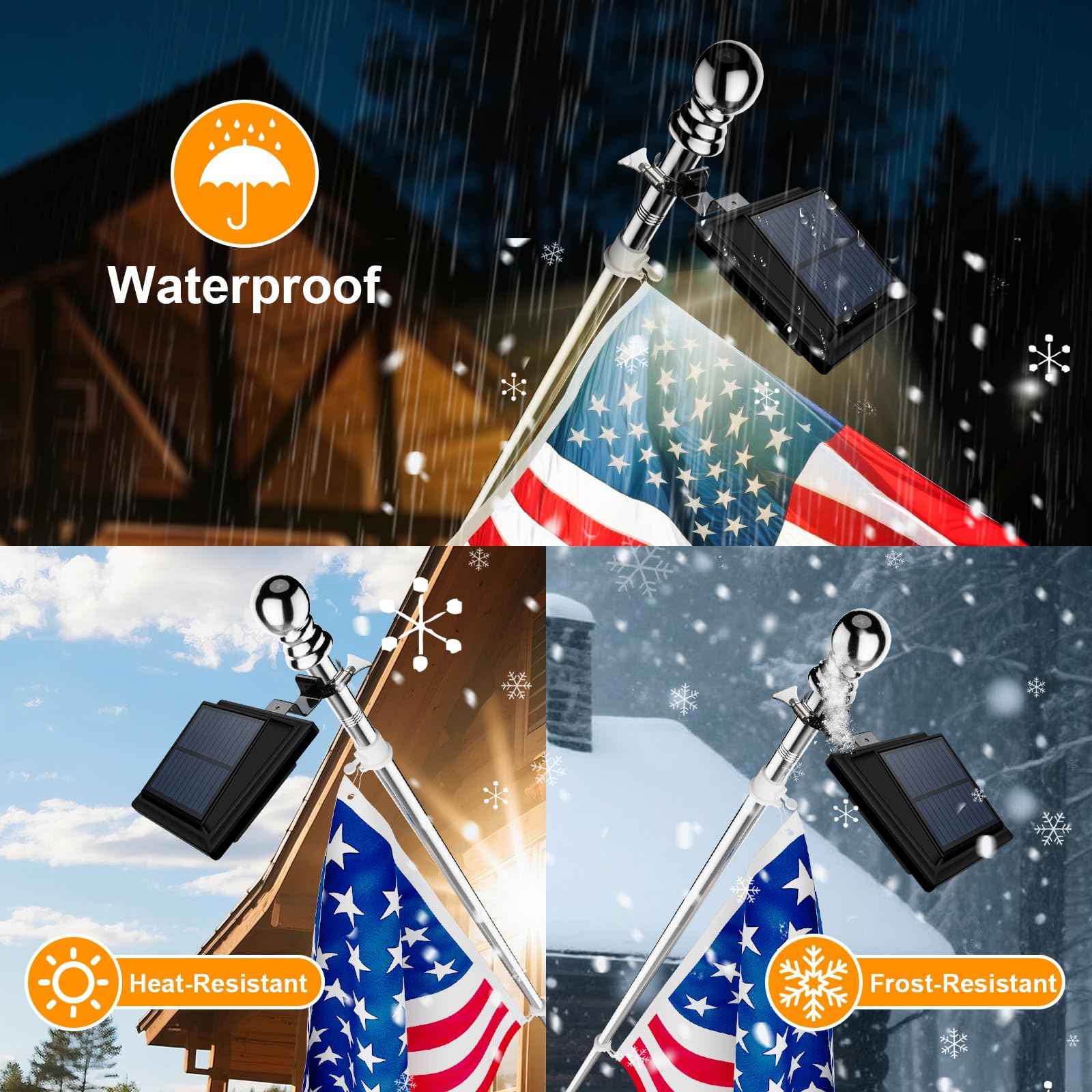 SLPQPSPL Flag Pole Light Solar Powered Warm 3000k, Flagpole Solar Light for 5ft 6ft Flagpoles Work 12+ Hours Solar Flag Pole Lights Outdoor Waterproof LED Dusk to Dawn American Flag Lights (Black)
