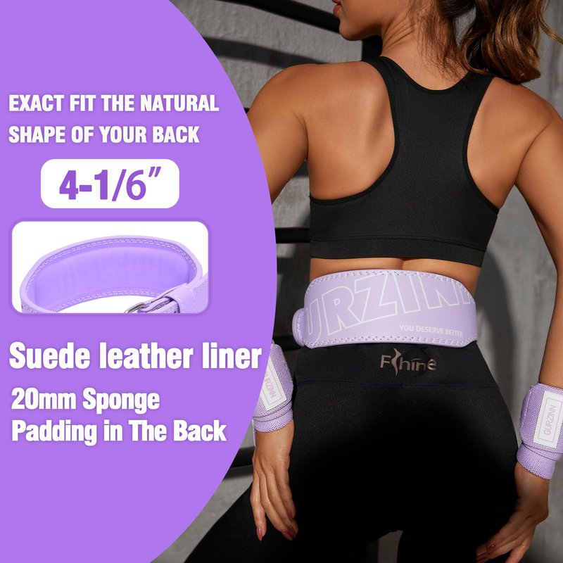 Weight Lifting Belt 4 inch Leather Belt Foam Padded Back Support Gym Belt for Bodybuilding Squat Deadlift Weightlifting Belt Women Free Wrist Wrap(Purple/XS)