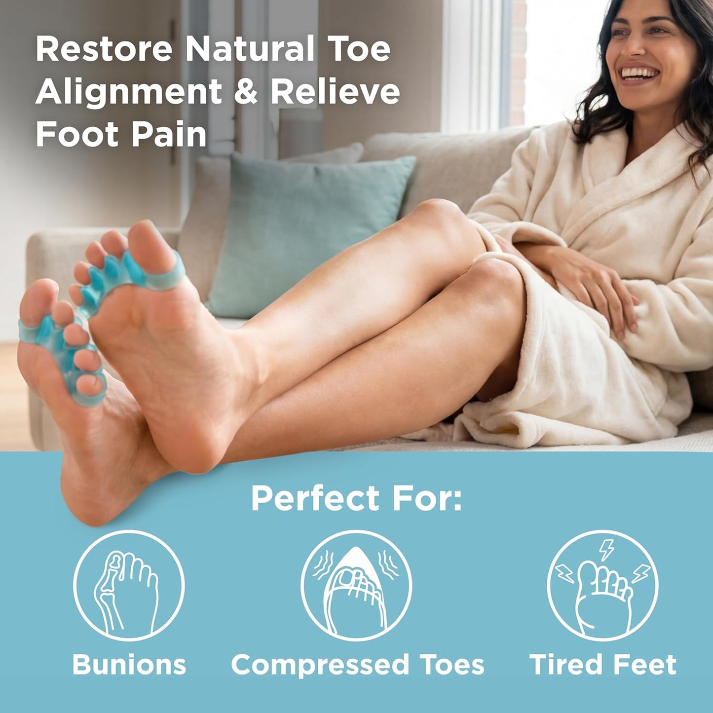 Mind Bodhi Toe Separators - Comfortable Toe Spacers for Men & Women - Regular Size in Blue