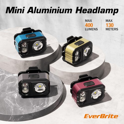 EverBrite 400LM Rechargeable Headlamp, 1.59 oz Lightweight & Comfortable Head Lamp with Hat Clip, IP67 Waterproof, White/Red/Green Light, 7 Modes for Running, Camping and Backpacking-Green