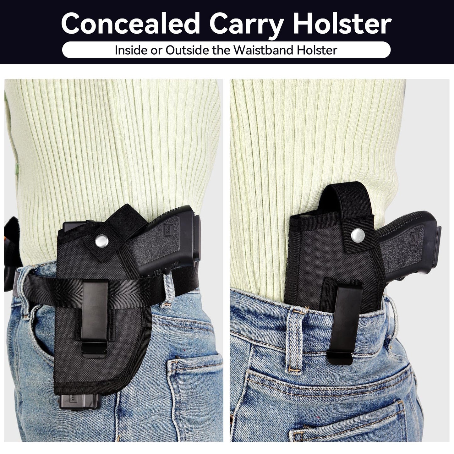 Concealed Carry Gun Holster for Men&Women, Universal IWB/OWB Pistol Holsters for Right and Left Hand, Fits Subcompact Compact Handguns, Black