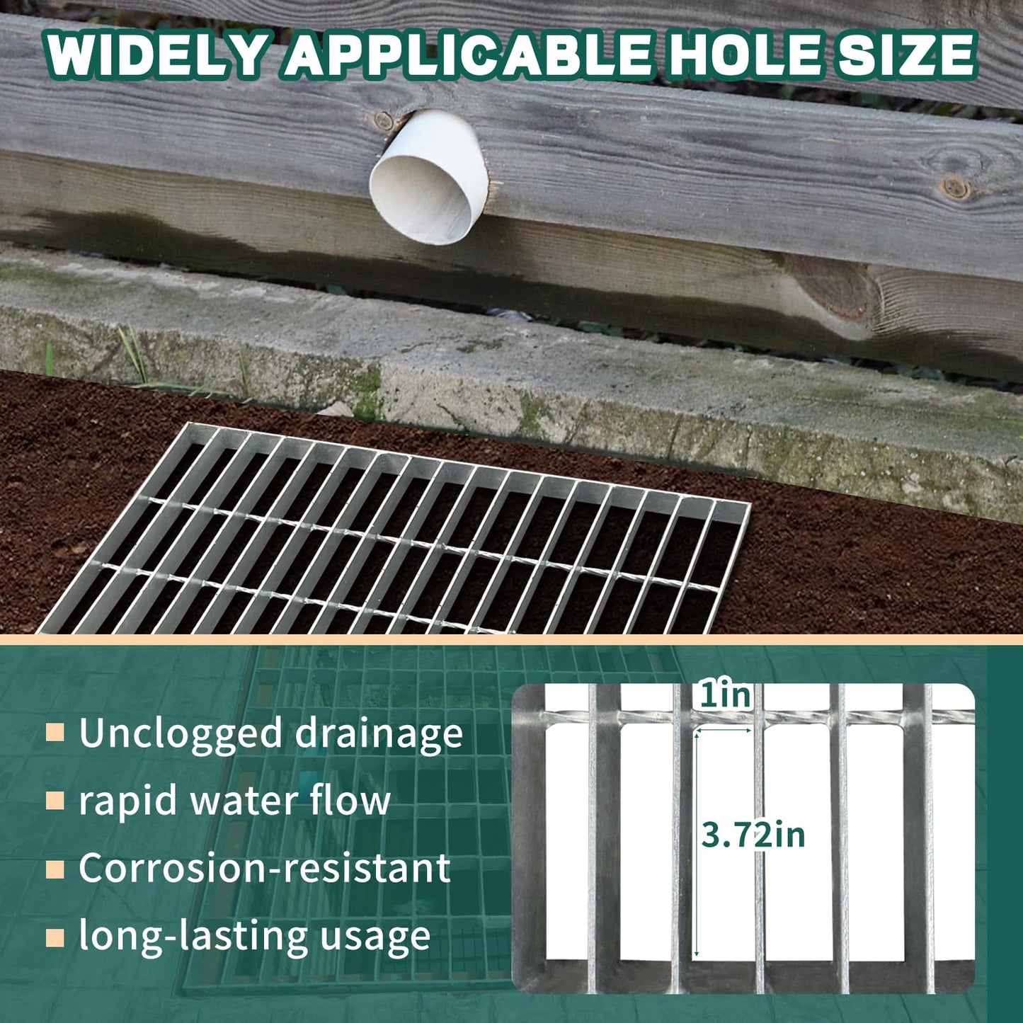 Tongmo 1.9IN Thick Galvanized Steel Drain Grate, B125 Class Sewer Grate, Weather-Resistant Outdoor Drain Cover, Heavy Duty Channel Grate, Silver Square Drainage Grate (19.6 * 19.6 * 1.9IN)