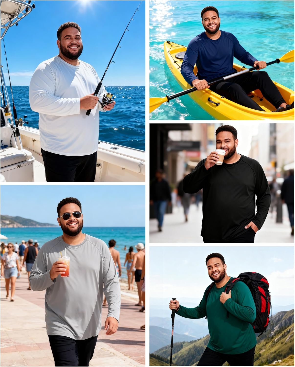 Roadbox Men's UPF 50+ UV Sun Protection Long Sleeve Cooling Rash Guard | Quick Dry Fishing T-Shirt