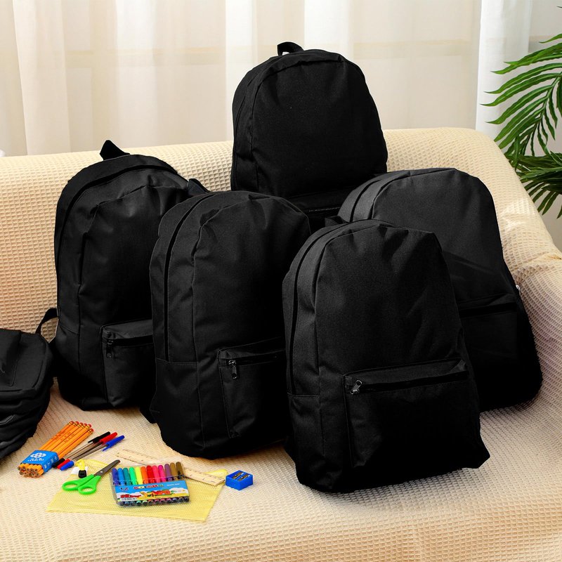 Amylove 24 Pack Backpack in Bulk - 17 Inch Classic Bookbags Bulk Lightweight Outdoor Travel Bag for Elementary Middle High(Black)