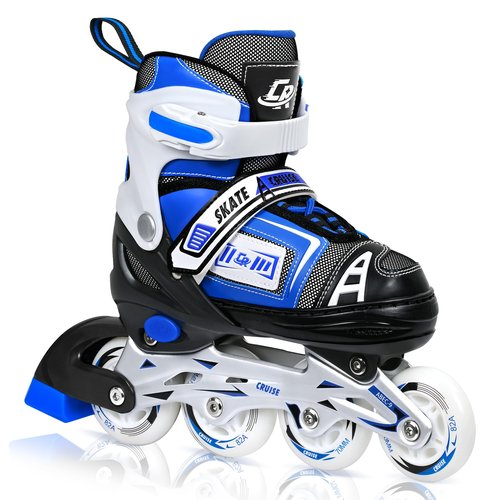 Adjustable Inline Skates for Kids, Teens, and Adults – ABEC-7 Bearings, PU Wheels, Comfortable Fit, for Indoor and Outdoor Skating (Blue, Medium - Big Kid (1Y-5Y US))