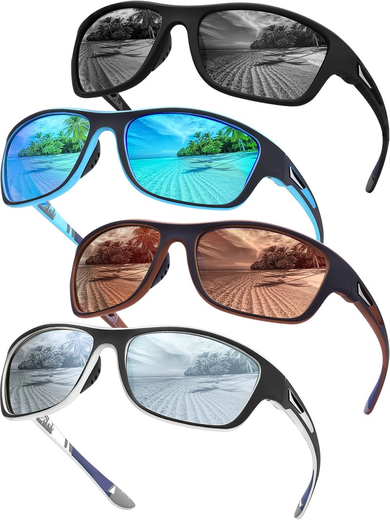 Tskestvy 4 Pairs Polarized Sunglasses for Men Women Sports Wrap Around Shades UV Protection Running Fishing Biking Cycling