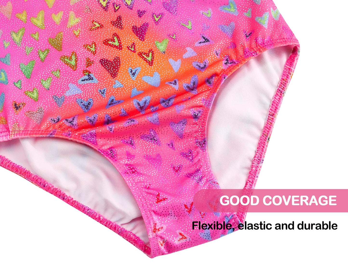Domusgo Gymnastics Leotards for Girls 4t 5t Pink Neon Heart Sparkly One Piece Tumbling Outfits