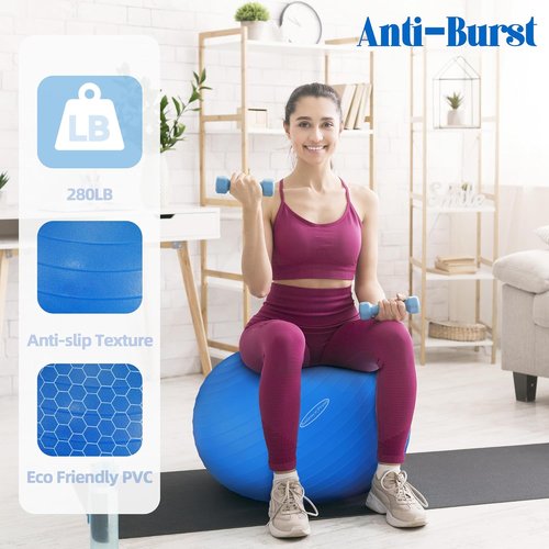 Fitvids Exercise Ball - Anti-Burst Fitness & Yoga Balance Ball with Quick Pump | Slip Resistant, 65cm