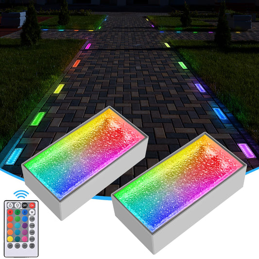 Dubofu Solar Paver Lights, 4x8 Brick Driveway Lights, IP67 Waterproof Outdoor Pathway Light, Recessed Landscape Lighting for Walkway, Patio, Garden, Lawn, Yard, Pool, Pavers, Warm White+RGB, 2 Pack