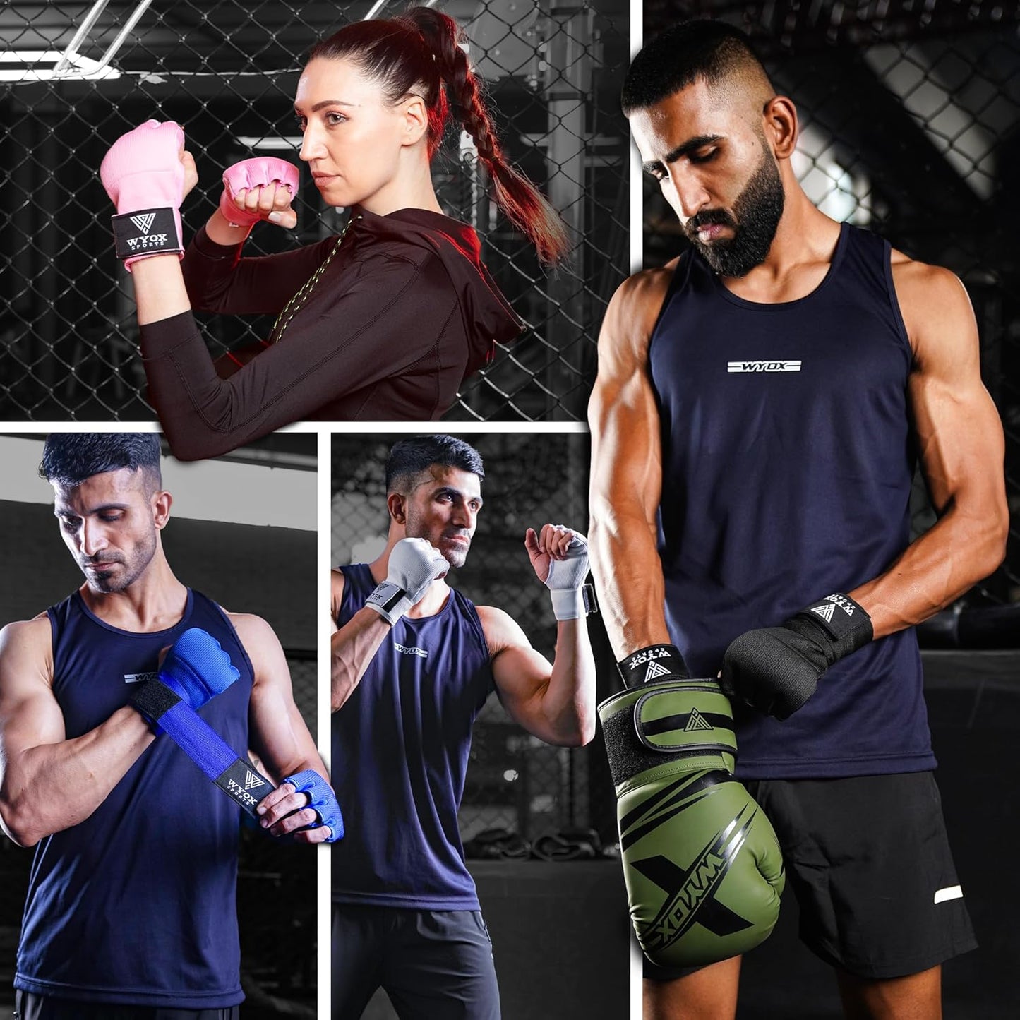 WYOX Gel Boxing Hand Wraps - 80cm Quick Wrist Strap, Padded Knuckle Support | Fingerless MMA & Muay Thai Training Gloves