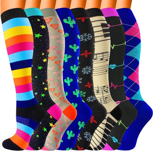 Bropite Compression Socks - 20-30 mmHg Circulation Support for Men & Women | 8 Pairs for Running, Travel & Yoga