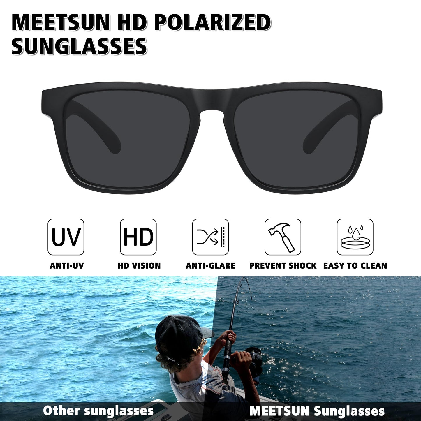 MEETSUN Polarized Sunglasses for Men Women Square Driving Sports Shade