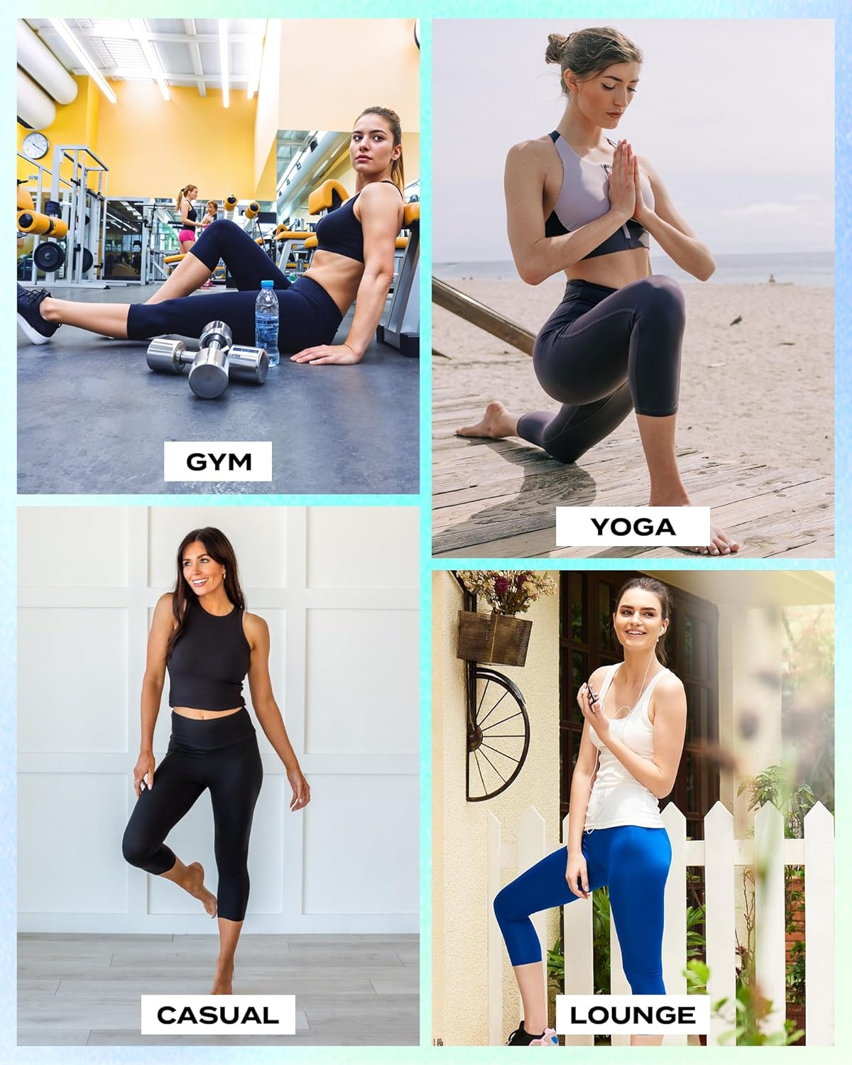 TNNZEET Capri Leggings for Women - High Waisted Tummy Control Black Yoga Pants with Pockets