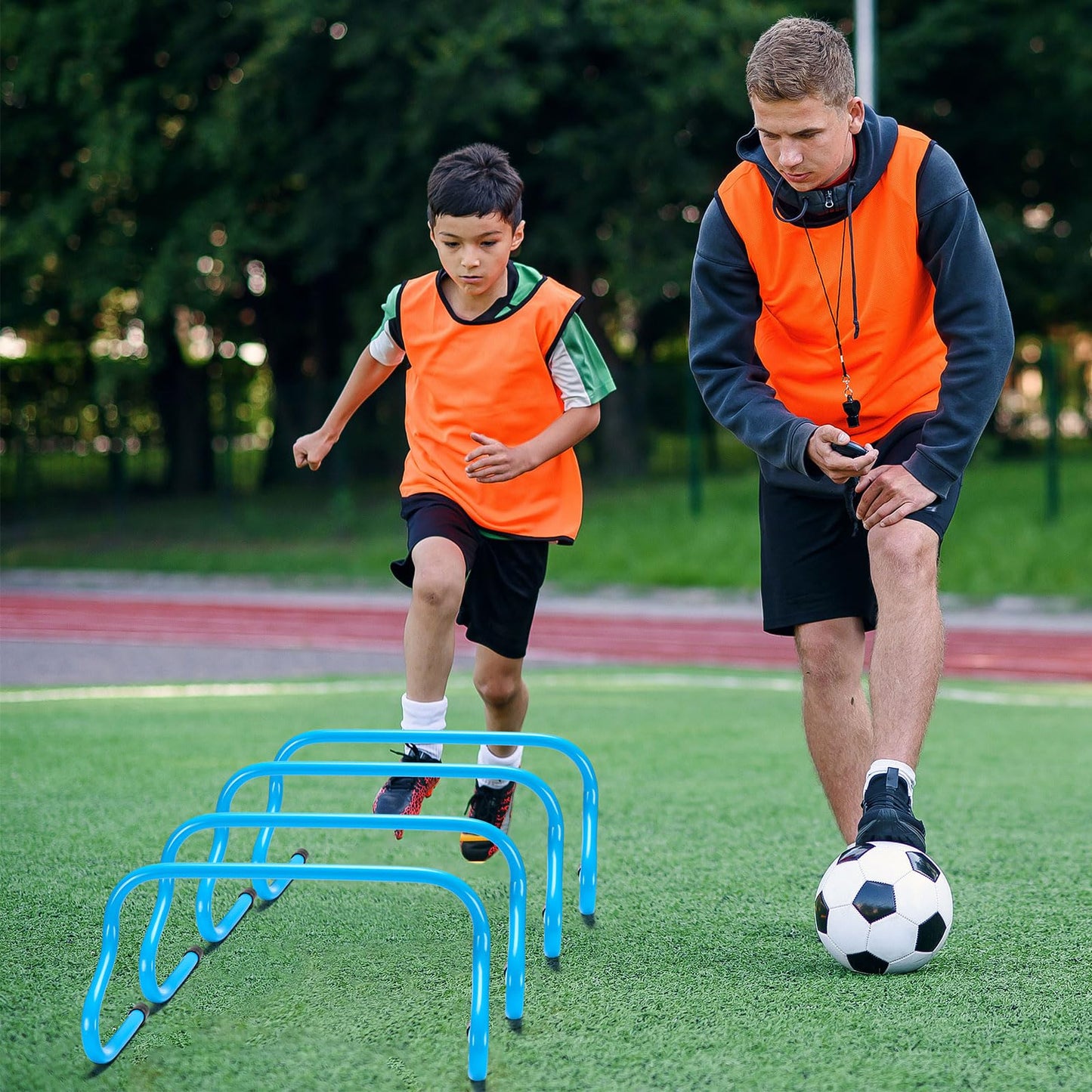 Wettarn 12 Pcs 9" Speed Training Agility Hurdles for Athletes Reliable Training Hurdle Plyometric All Purpose Practice Equipment for Soccer Basketball Football(Blue)