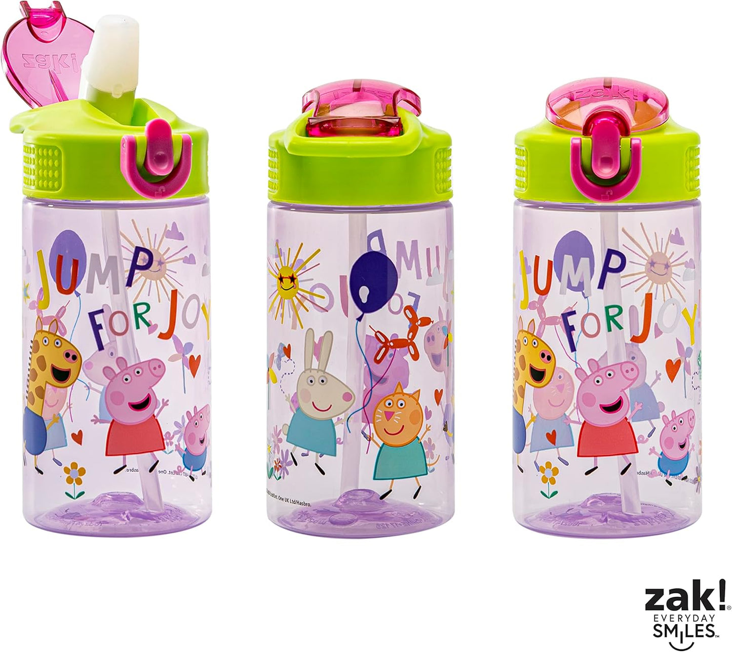 Zak Designs Peppa Pig Kids Water Bottle - 16oz Durable Plastic with Straw, Handle & Leak-Proof Design
