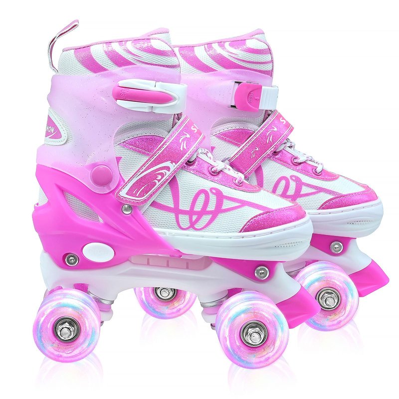 Kids Roller Skates for Girls Boys with Glitter Details-SMOOJOY Outdoor Musical Design Roller Skates with Light Up Wheels, Adjustable Rollerskates for Kids Ages 3-12 Birthday Gift patines para niñas
