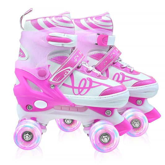 Kids Roller Skates for Girls Boys with Glitter Details-SMOOJOY Outdoor Musical Design Roller Skates with Light Up Wheels, Adjustable Rollerskates for Kids Ages 3-12 Birthday Gift patines para niñas
