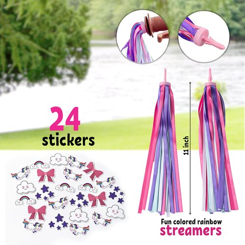 Unicorn Streamers Bike Basket for Girls - Front Facing, Bicycle Bell & Accessories w/Girls Bike Bell for Kids