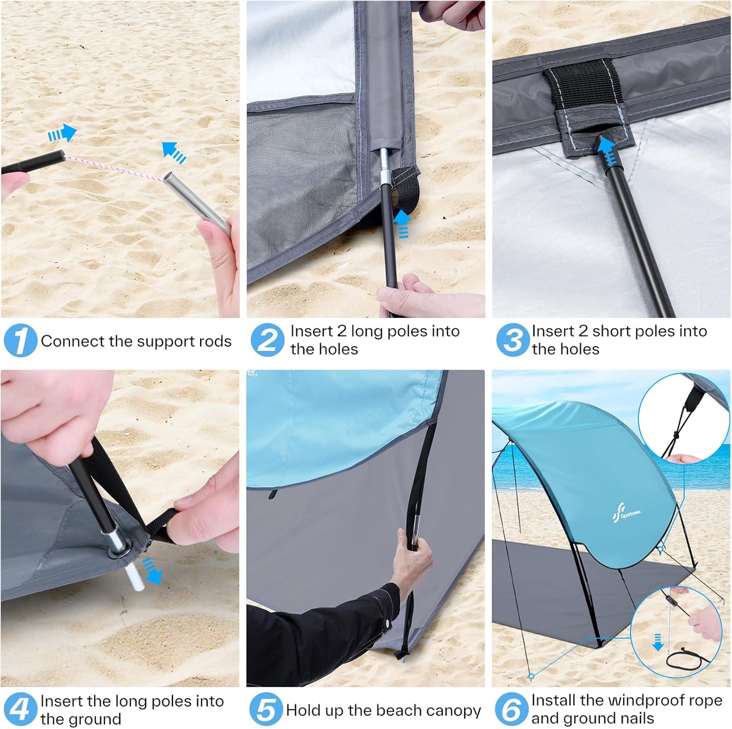 Sportneer Beach Tent - UPF 50+ UV Protection Canopy for 2-3 People | Easy Setup, 96.5''x55.7'' Size