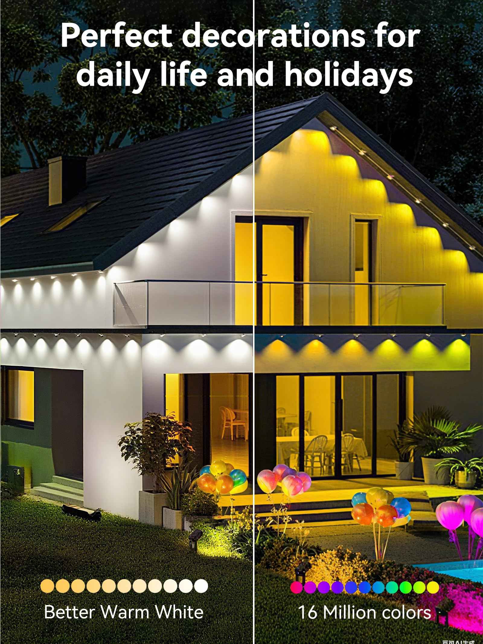 Permanent Outdoor Lights, 100FT RGB IP67 Waterproof Eaves Lighting, Smart LED Outside House Lights with App/Remote Control for Halloween, Christmas Decor, Holiday, Party, Daily, All Year-Round