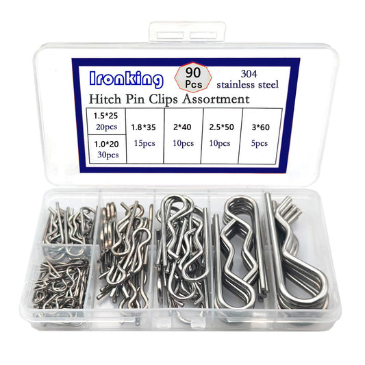 Ironking 90 Pcs 6 Sizes Stainless Steel Hitch Pin Clip R Clips Retaining Pins Tractor Cotter Pin Hair Pin Assortment Spring Clip Retainer Pins Kit for Hitch Pin Lock System, Trucks, Engine Repair