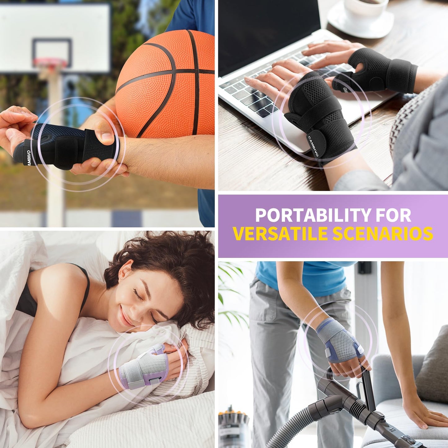 CAMBIVO Thumb Brace with Adjustable Straps, Breathable Wrist Support with Open-Palm for Arthritis, De Quervain's Tenosynovitis, Sprains, Fits Right or Left (Pink, S/M)