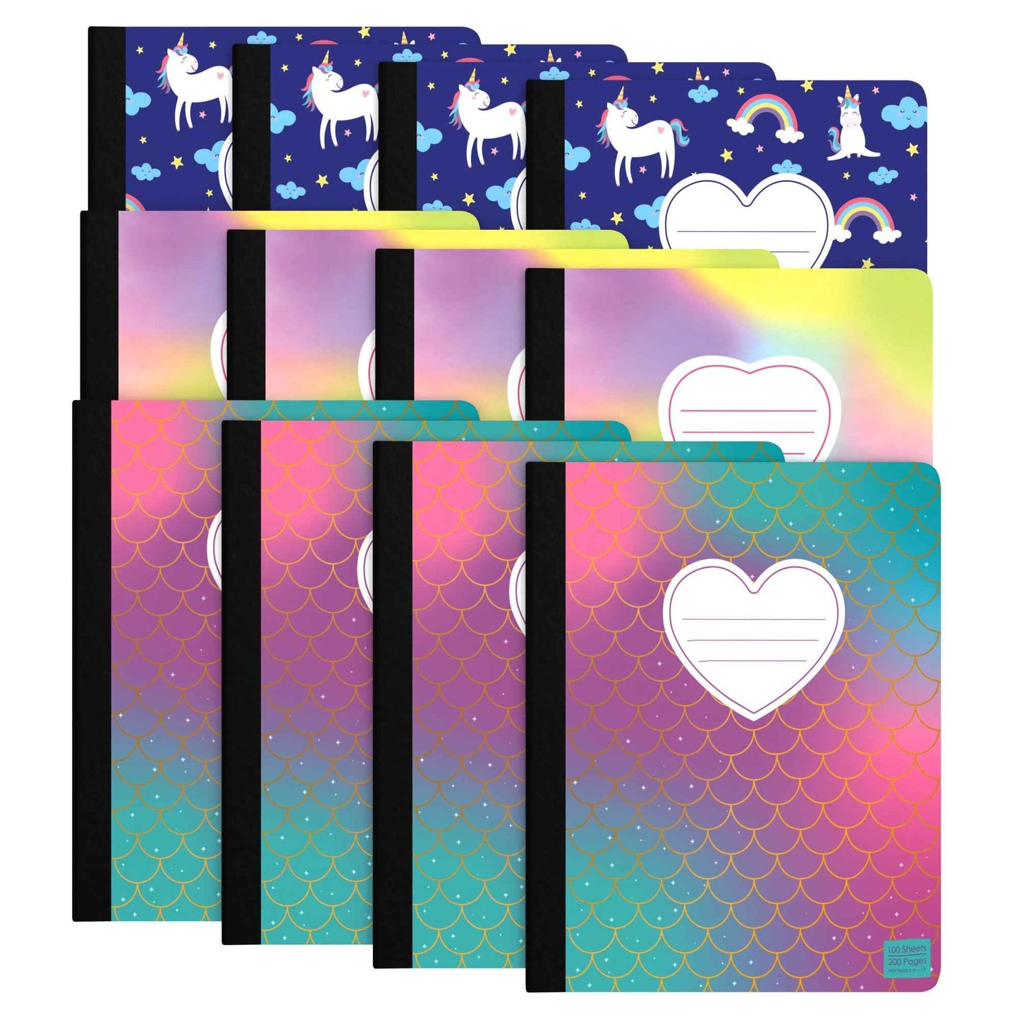 ScribbleMate Cute Composition Notebook Wide Ruled, Composition Notebpooks for Kids, Wide Ruled Composition Notebook for Boys and Girls. 100 Sheets 200 Pages 9.75” x 7.5” (12 Pack)