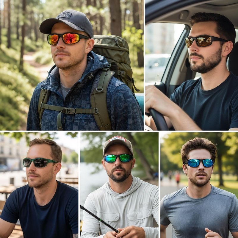 Ofwin Sports Polarized Sunglasses for Men Women Wrap Around Sun Glasses Fishing Cycling Driving Running UV Protection Green Mirrored