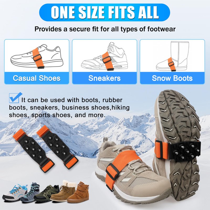 Ice Cleats Snow Traction Cleats for Walking on Snow and Ice Mid-Sole Non-Slip Crampons with Adjustable Straps 7 Tungsten Studs for Grippers Anti Slip Traction Cleats for Walking Jogging Hiking M-1pair