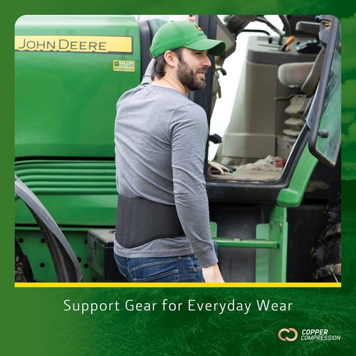 John Deere Back Brace by Copper Compression – Lower Back Belt for Sciatica, Lumbar Pain, Herniated Discs, Muscle Strain – Heavy-Duty Compression with Removable Stabilizers – L/XL