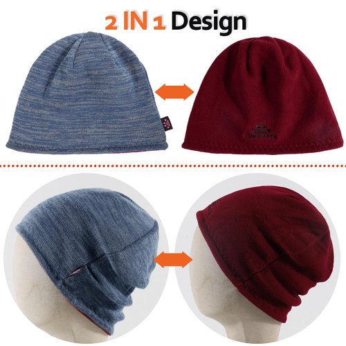3 Pack Reversible Winter Fleece Lined Beanie Hats for Men Women Warm Windproof Cotton Stretchy Knitted Skull Caps