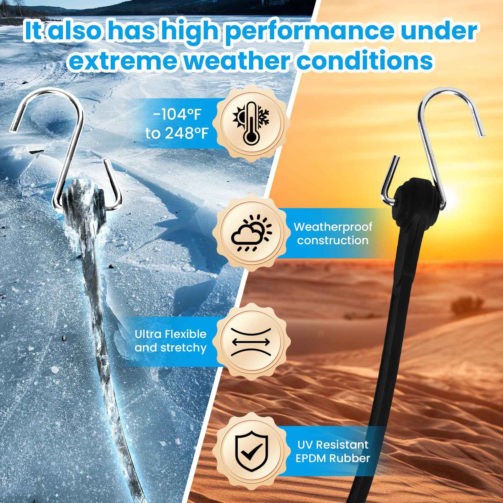 Joneaz Flat Silicone Rubber Bungee Cords with Hooks Adjustable, 36 inch, 4 Pack Heavy Duty Tie Down Straps，Above 150% Stretch