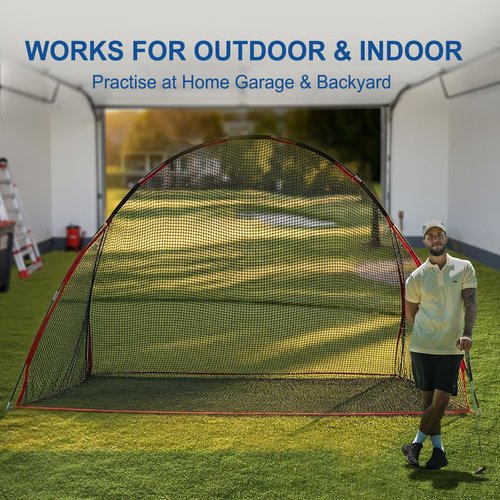 WishDirect Golf Net, 10 X 7 Ft Foldable Golf Practice Net with Side Barrier and Carrying Bag for Home Backyard Garage Practising Training Driving Chipping Swing