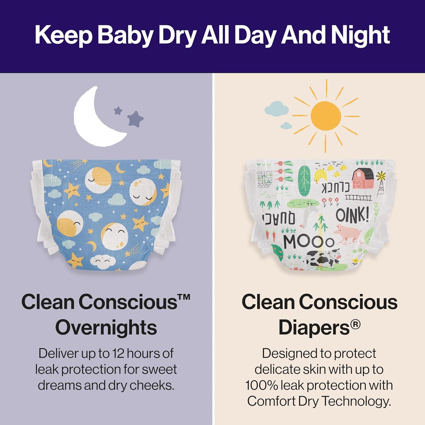 The Honest Company Overnight Diapers - Hypoallergenic Comfort, Cozy Cloud + Star Signs | Size 4 (22-37 lbs), 48 Count