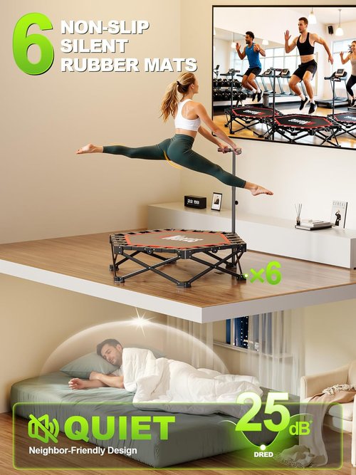 Foldable Mini Trampoline by [Brand Name] - 450lb Capacity Fitness Rebounder with Adjustable T-Bar | Non-Slip Pad for Home or Gym Workouts