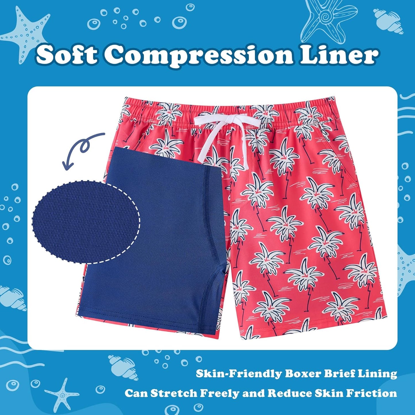 Skiennix Boys Swim Trunks - Quick-Dry Stretch Swim Shorts with Compression Liner | Sizes 5-12Y