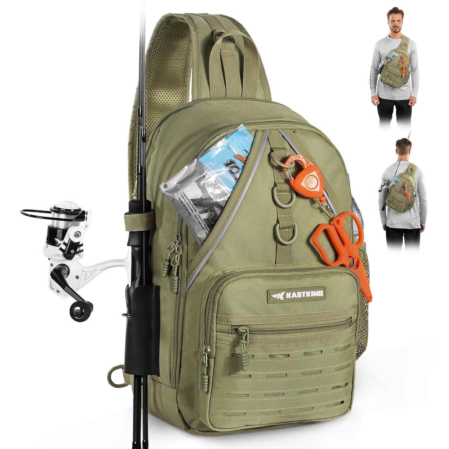 KastKing Karryall Sling Tackle Bag–Fishing Sling Pack,Fishing Backpack With Rod Holder,MOLLE System,Soft Bait & Gear Storage