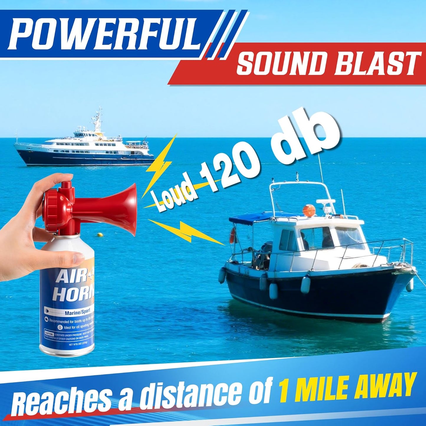 Boat Air Horn - 120dB Mini Marine Blow Horn | 8.3oz Handheld Safety Alarm - Red