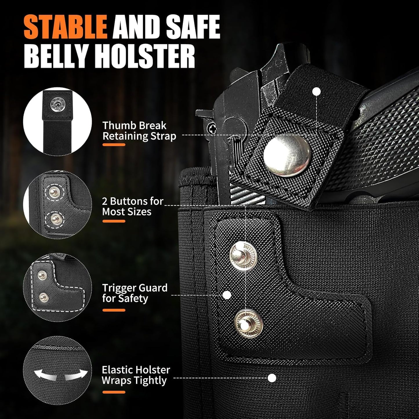 Mostcomtac Belly Band Holster - Comfortable & Breathable Neoprene Waistband for Glock, Taurus, Ruger & More